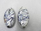 Large, White Gold Foil and Blue "ink" Ovals with Abstract Lines, 40 x 20mm